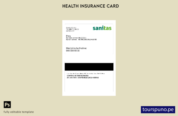 lista para imprimir plantilla de tarjeta de seguro médico de Perú